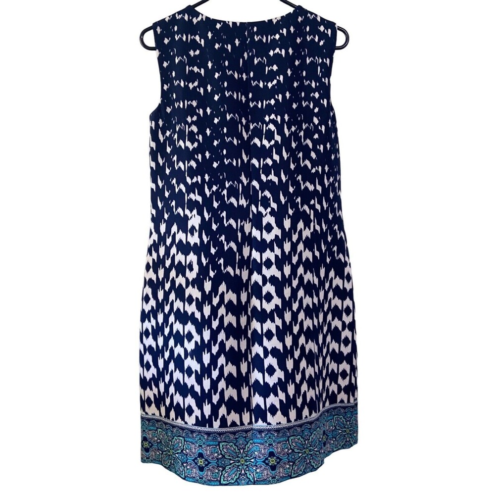 Ab Studio Sleeveles Sheath Dress Womens Size 8 Blue Knit Banded Hem Knee Length